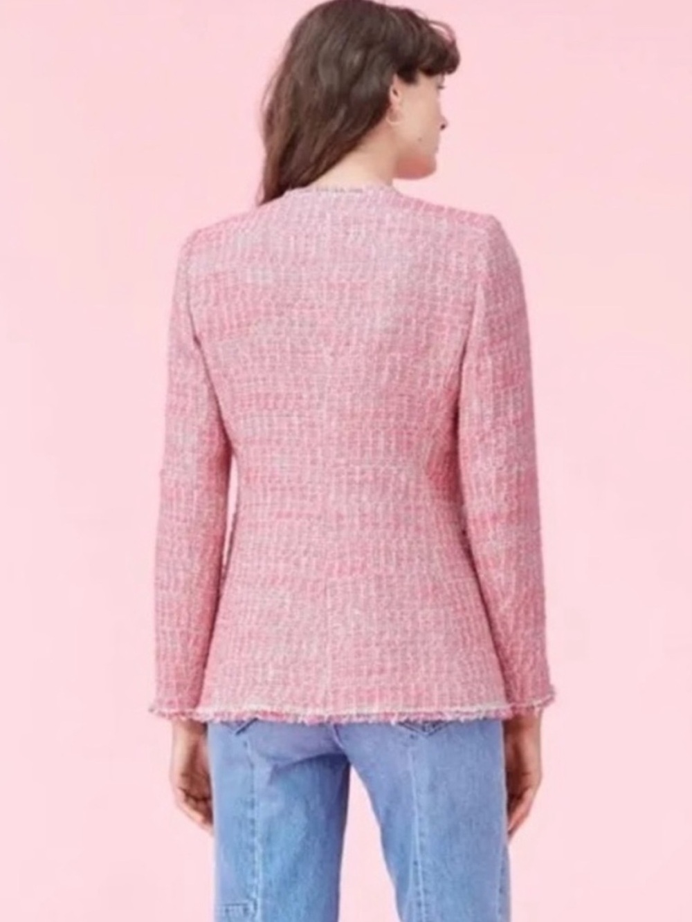 Rebecca Taylor Pink Tweed Open-Front Jacket - Picture 3 of 9